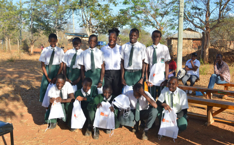 Students posing for a picture in the playground